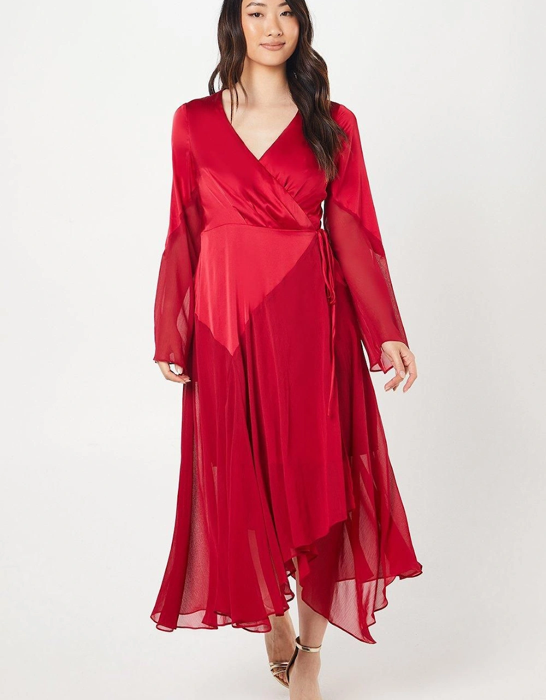 Chiffon And Satin Wrap Wedding Guest Dress, 6 of 5