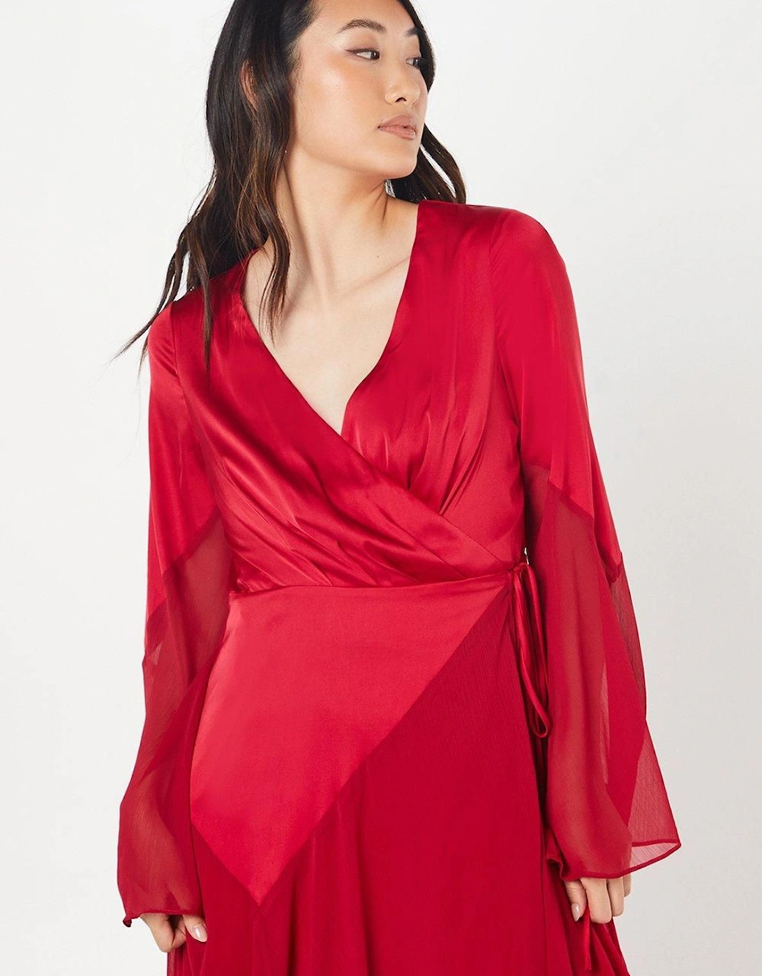 Chiffon And Satin Wrap Wedding Guest Dress