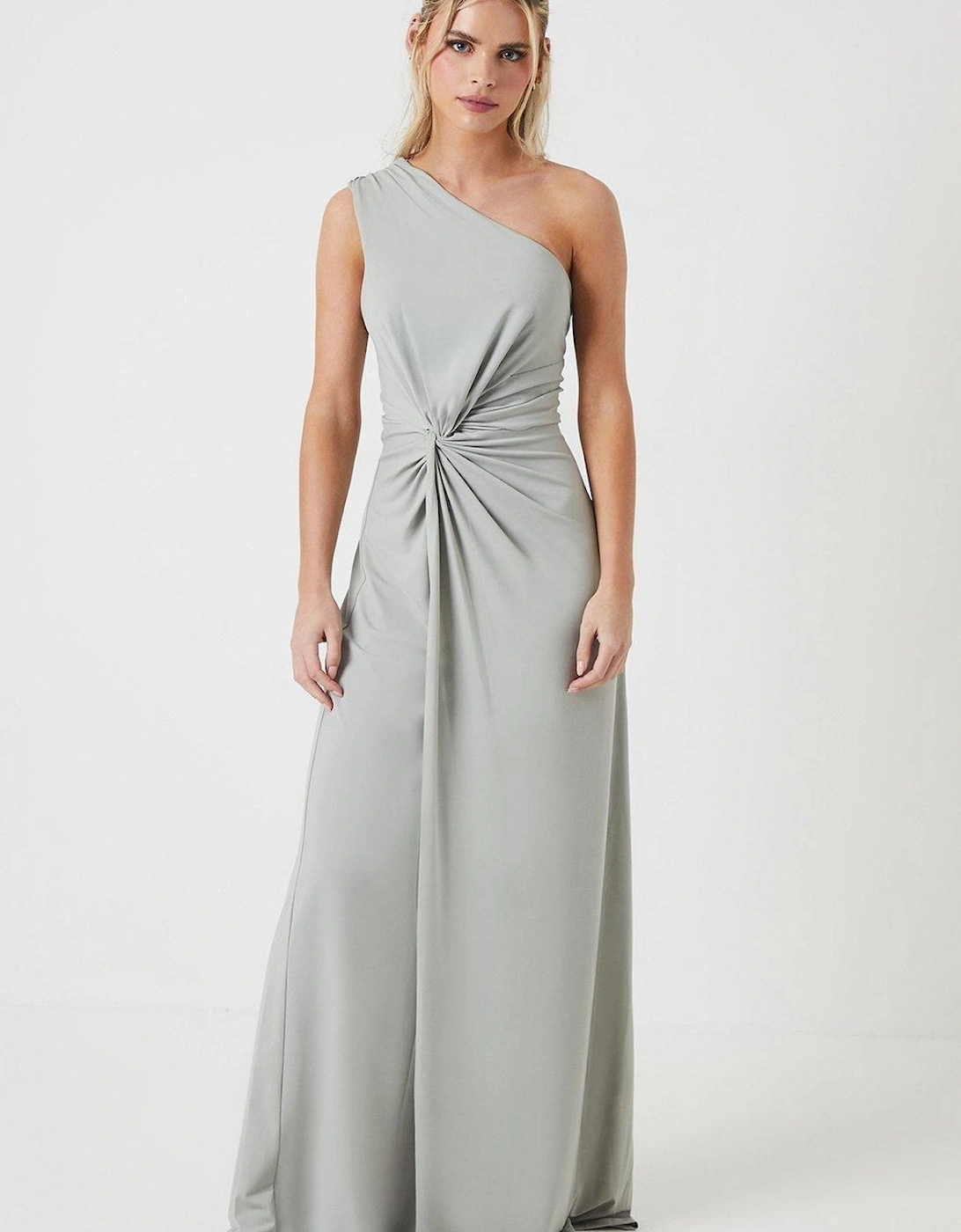 Petite Twist Detail One Shoulder Jersey Bridesmaids Dress