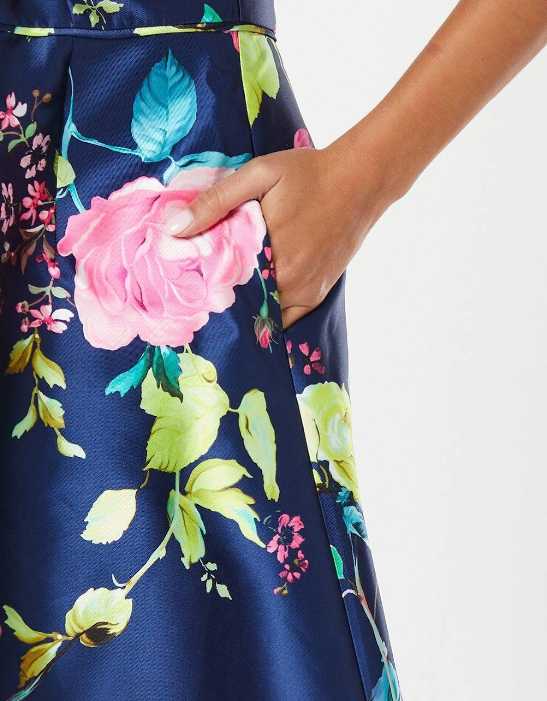 Floral Print Puff Sleeve Midi Dress