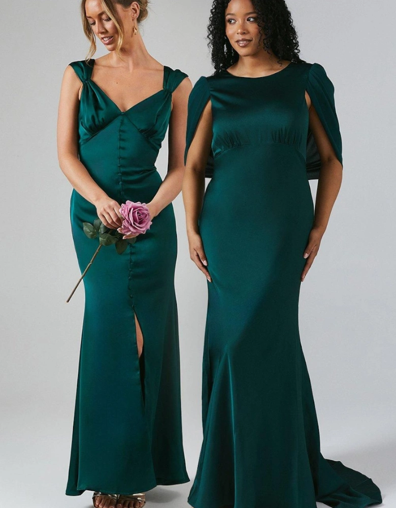 Chiffon Cowl Back Satin Bridesmaid Dress