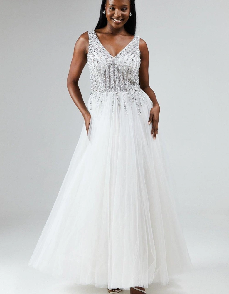 Embellished Lace Full Skirted Wedding Dress