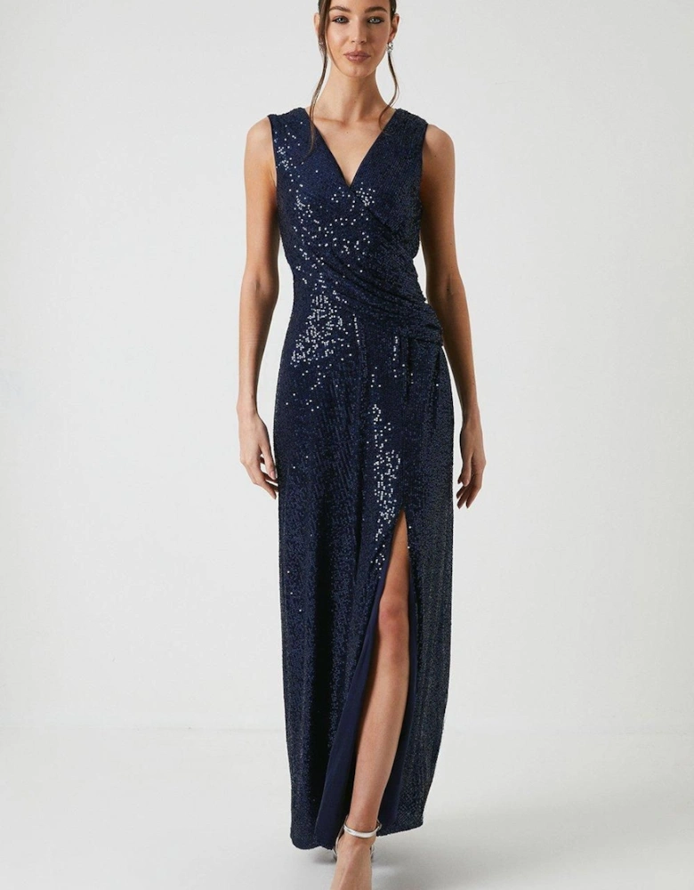 Sequin Drape Detail Bridesmaids Dress