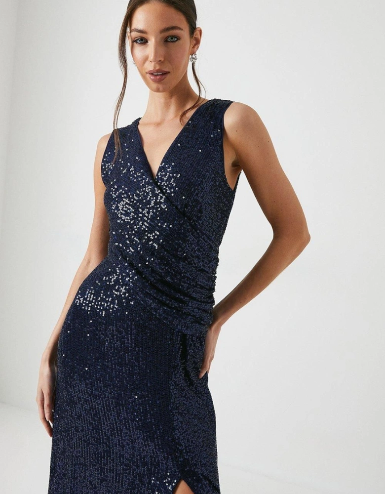 Sequin Drape Detail Bridesmaids Dress