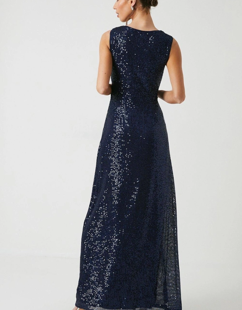 Sequin Drape Detail Bridesmaids Dress