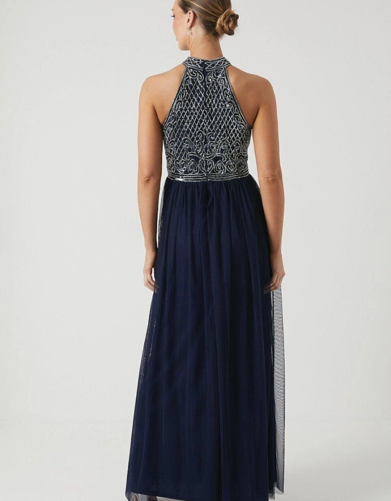 Baroque Embellished Halter Bridesmaids Dress