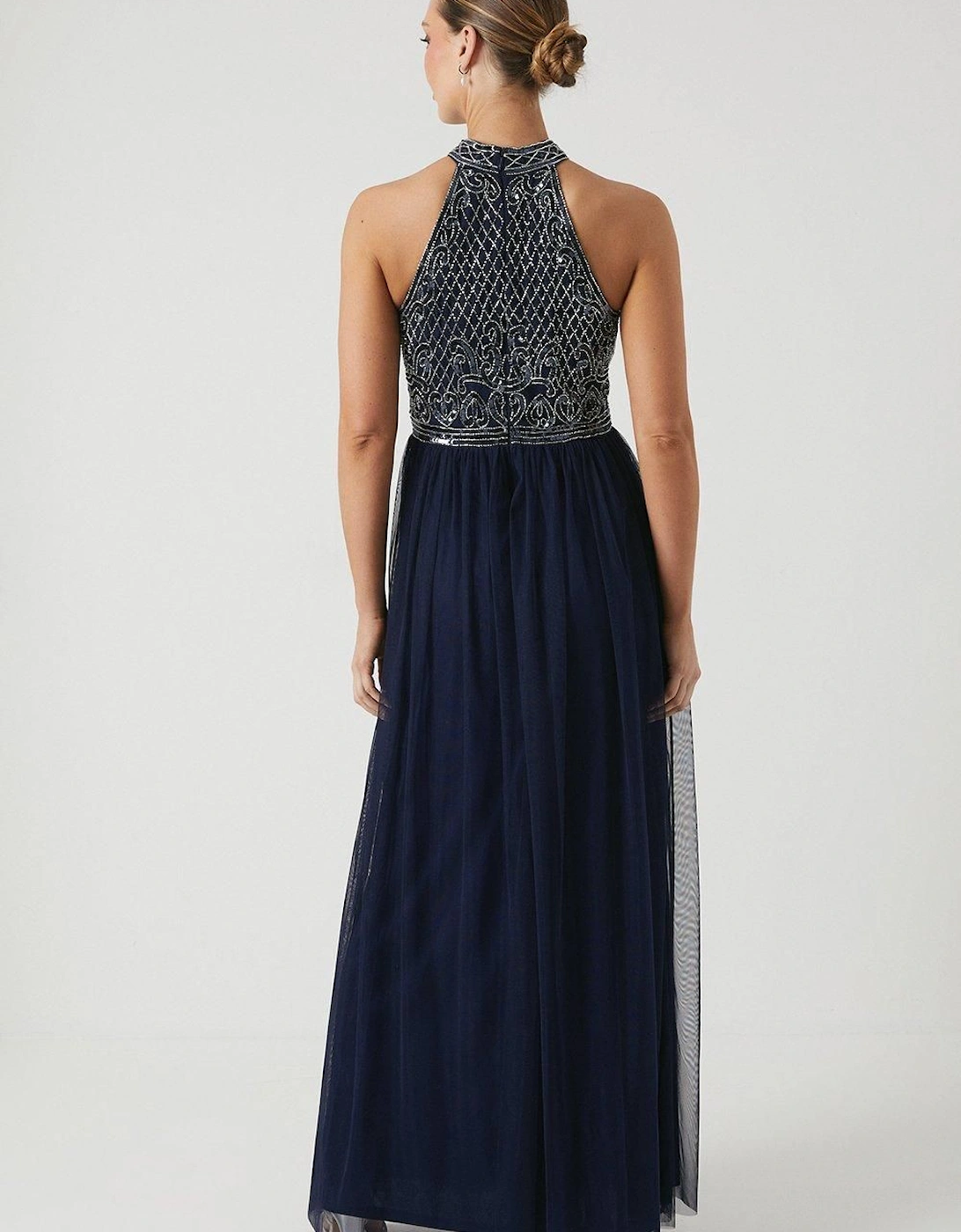 Baroque Embellished Halter Bridesmaids Dress