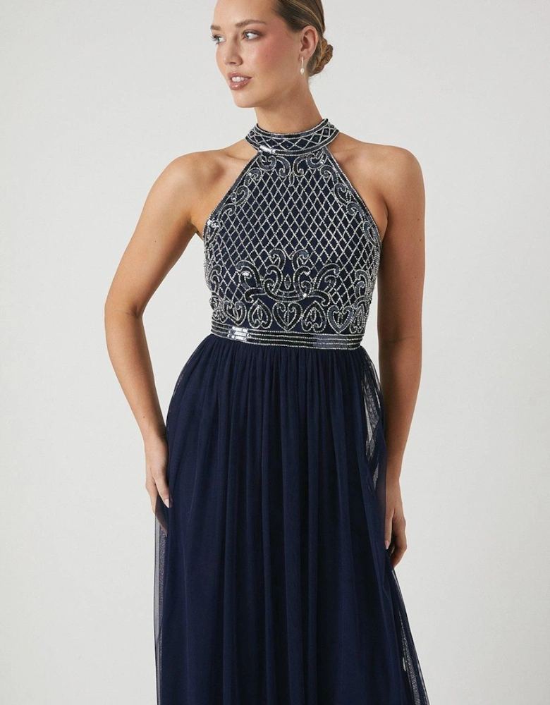 Baroque Embellished Halter Bridesmaids Dress