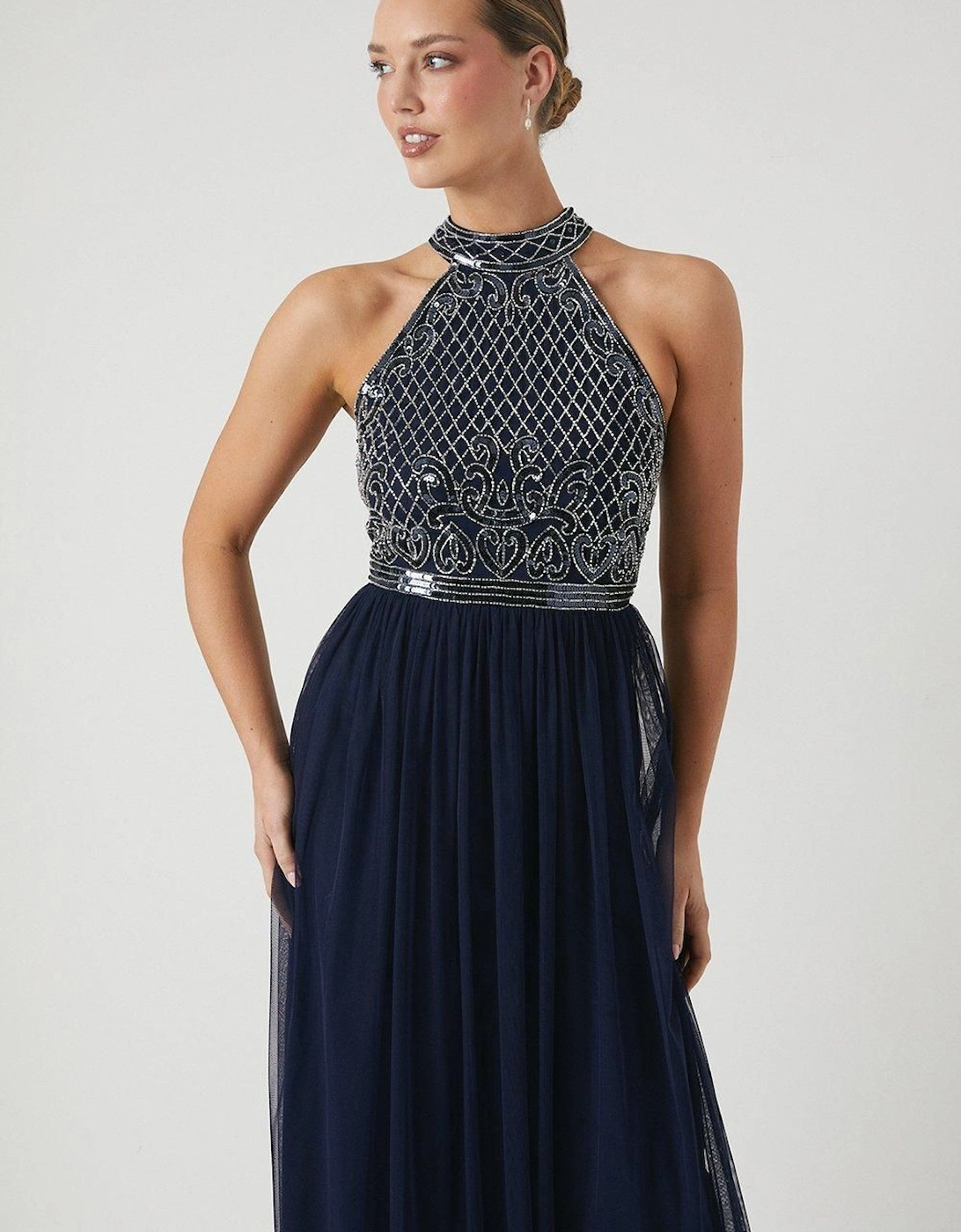 Baroque Embellished Halter Bridesmaids Dress