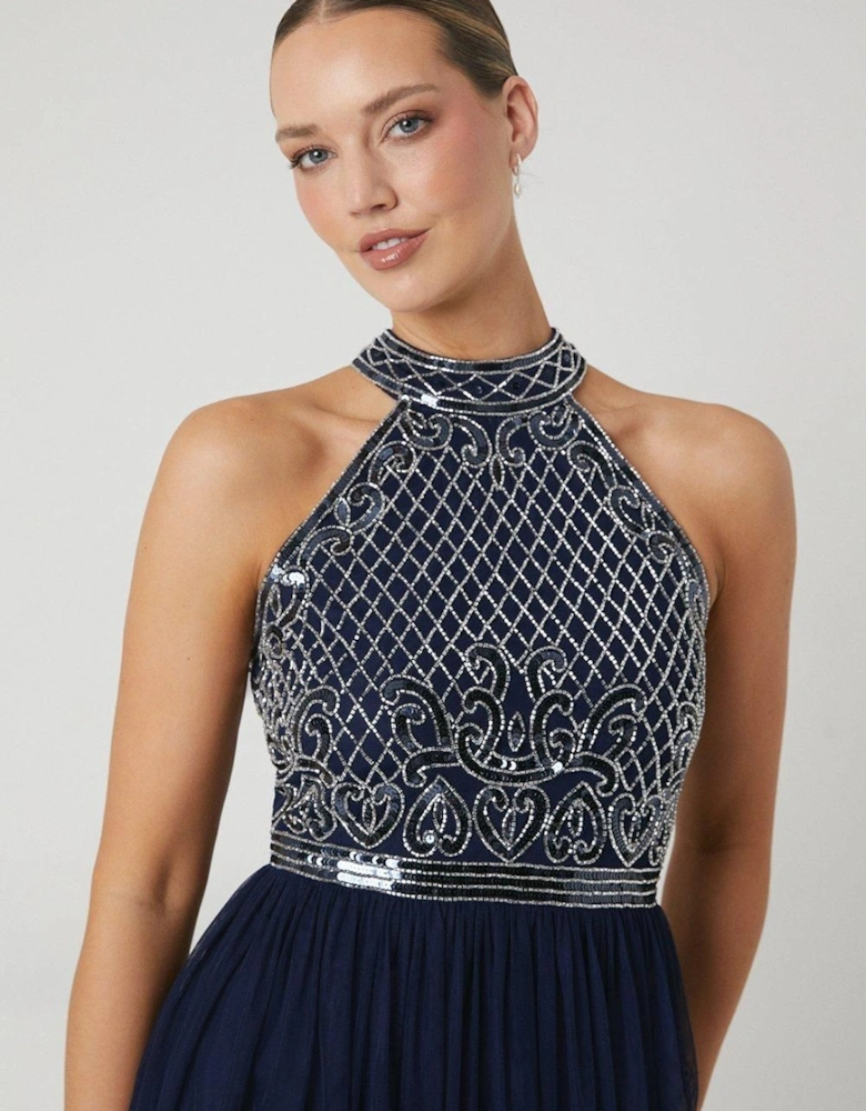 Baroque Embellished Halter Bridesmaids Dress