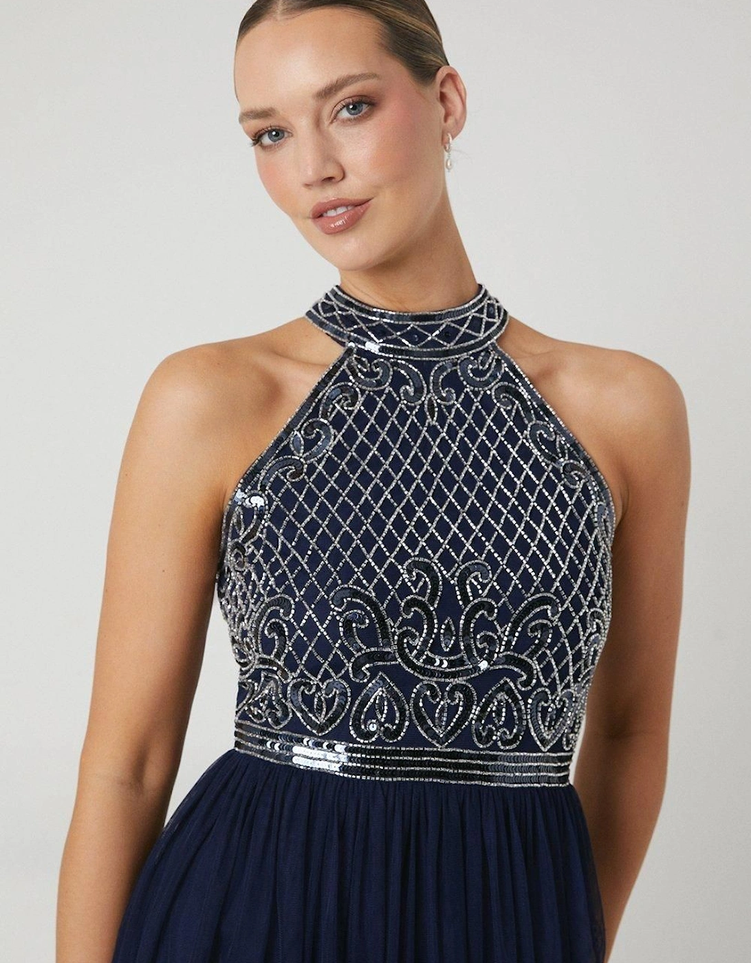 Baroque Embellished Halter Bridesmaids Dress