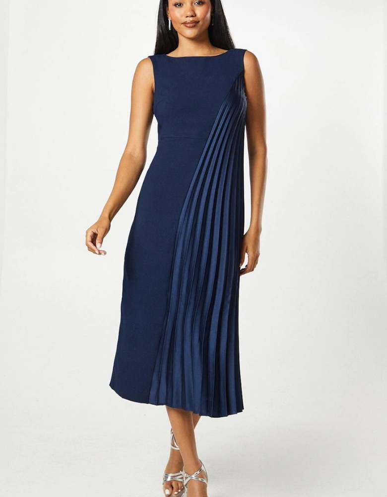 Crepe Overlay Pleated Georgette Midaxi Dress