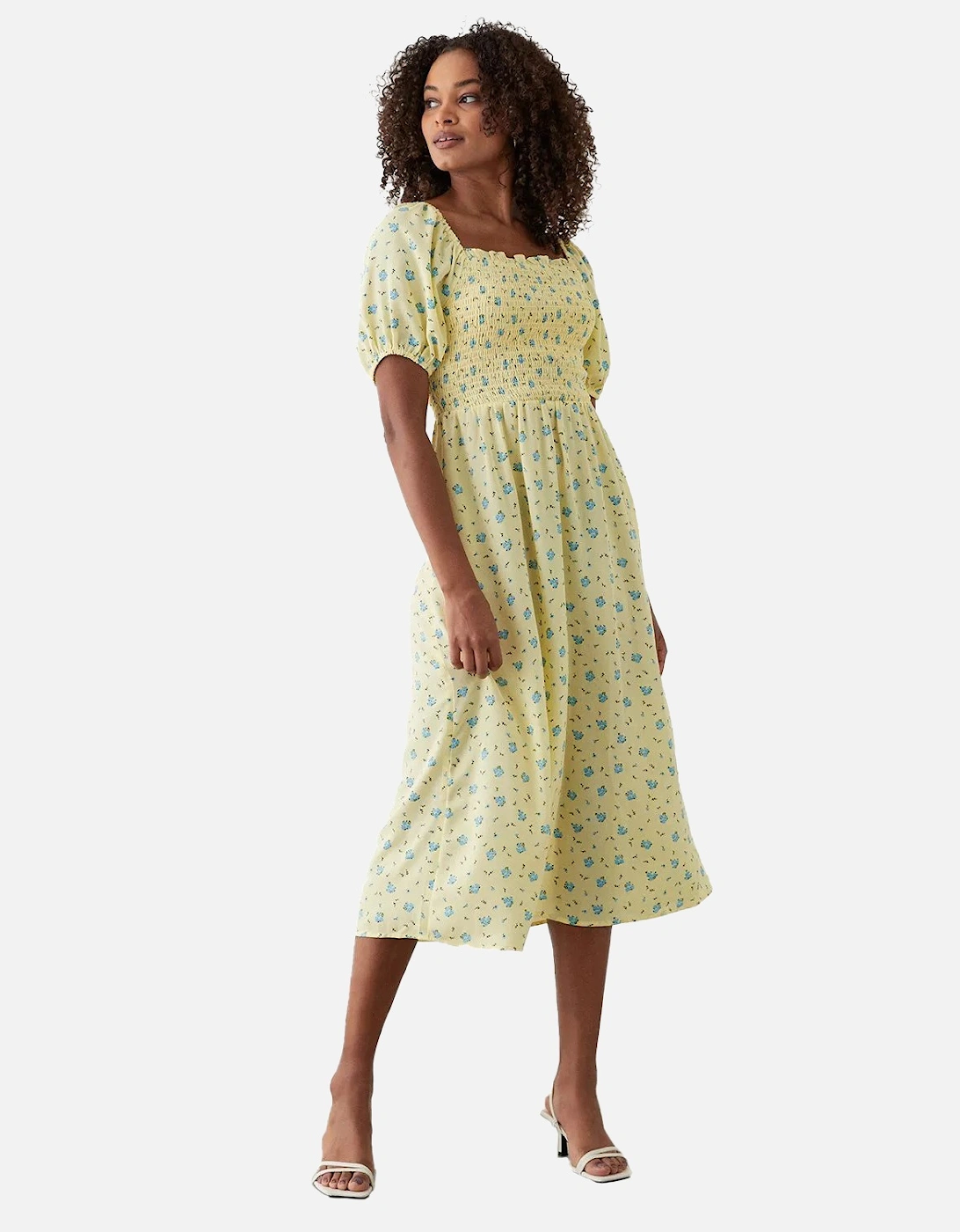 Women's Dorothy Perkins Womens/Ladies Ditsy Print Shirred Midi Dress - Yellow - Size: 10