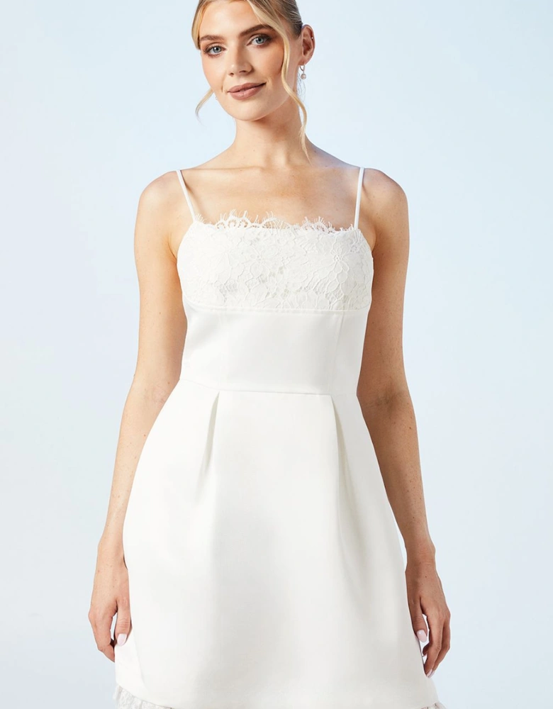 White Lace And Structured Satin Mini Bridal Dress