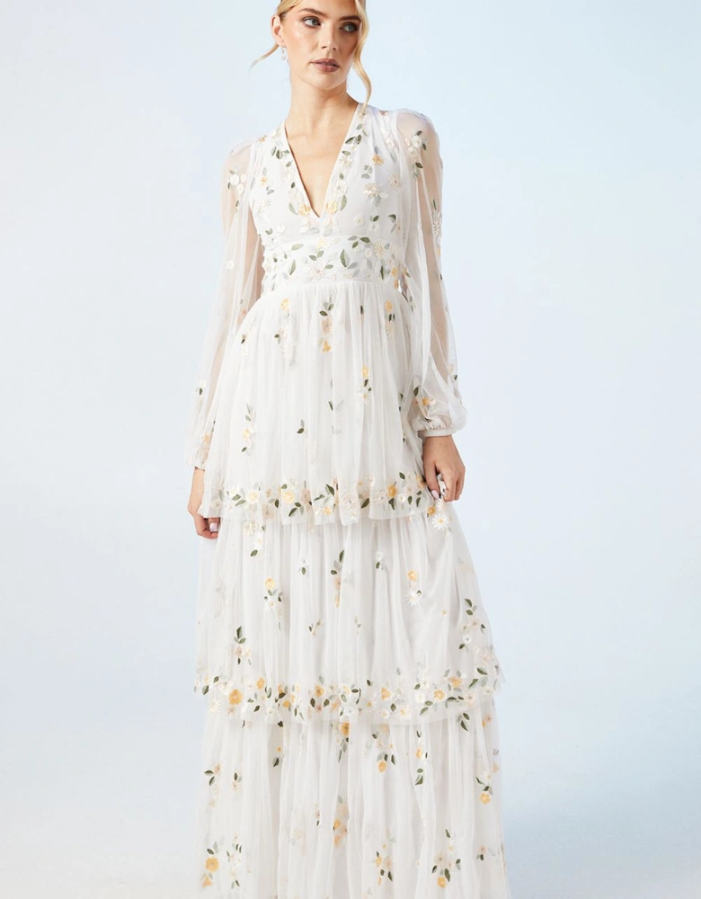 Boho Long Sleeve Embroidered Maxi Wedding Dress