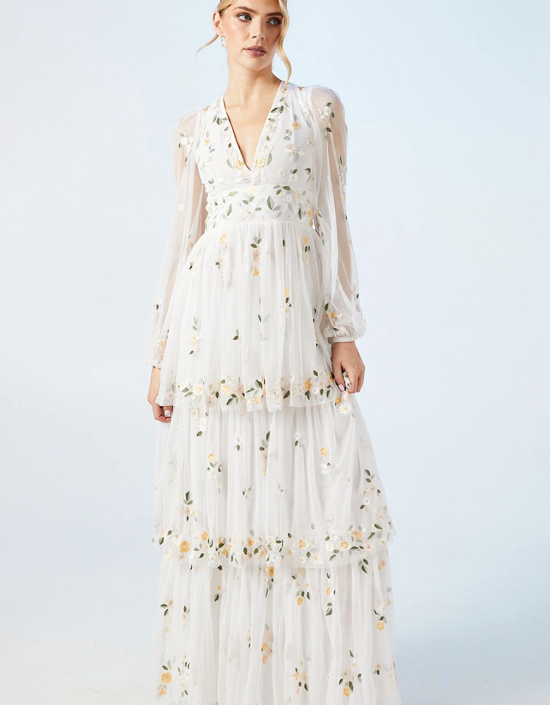 Boho Long Sleeve Embroidered Maxi Wedding Dress, 2 of 1