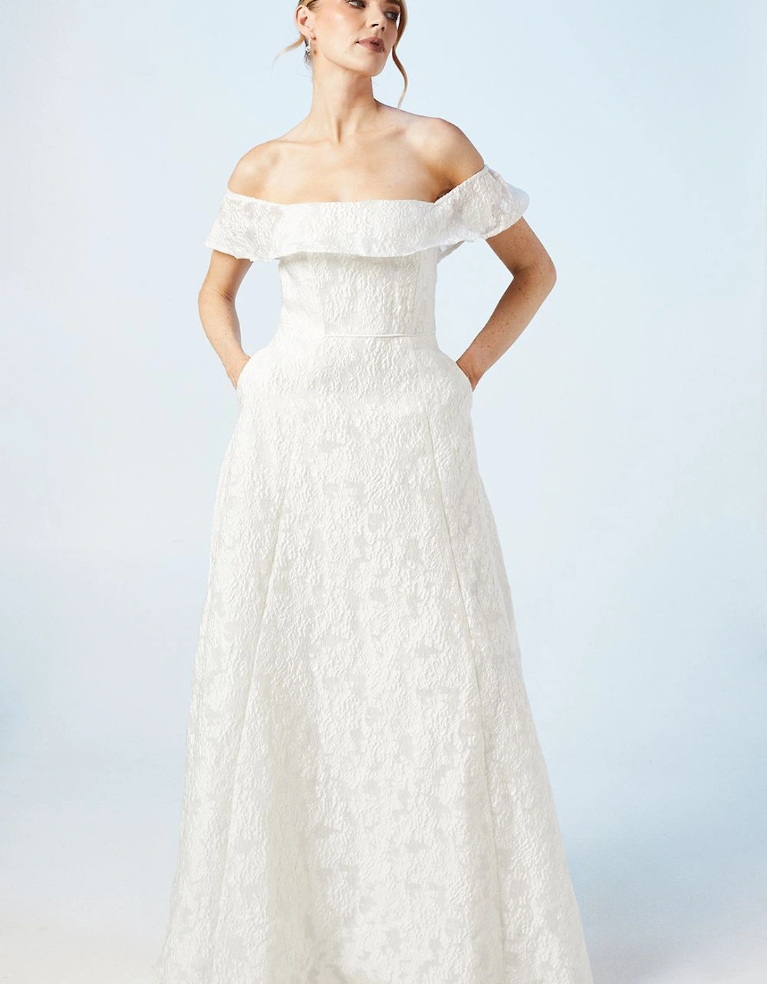 Bardot Jacquard Full Skirted Wedding Dress, 6 of 5