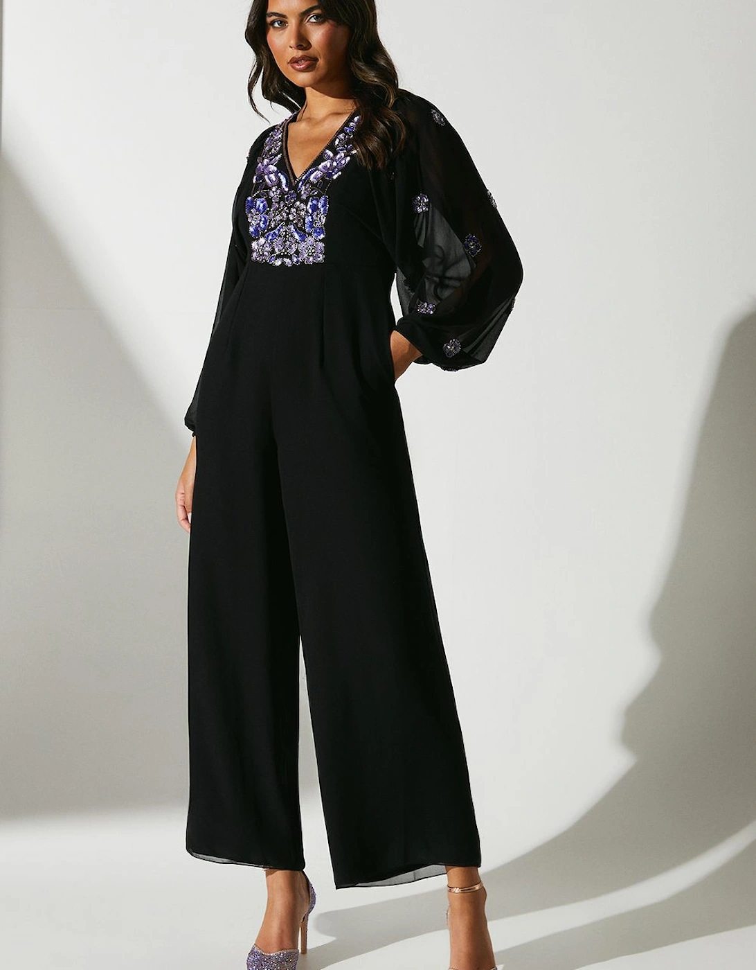 Party Embellished Long Sleeve Batwing Jumpsuit, 5 of 4