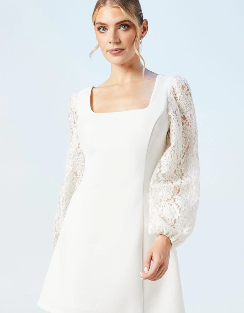 Long Sleeve Lace Sequin Bridal Mini Dress