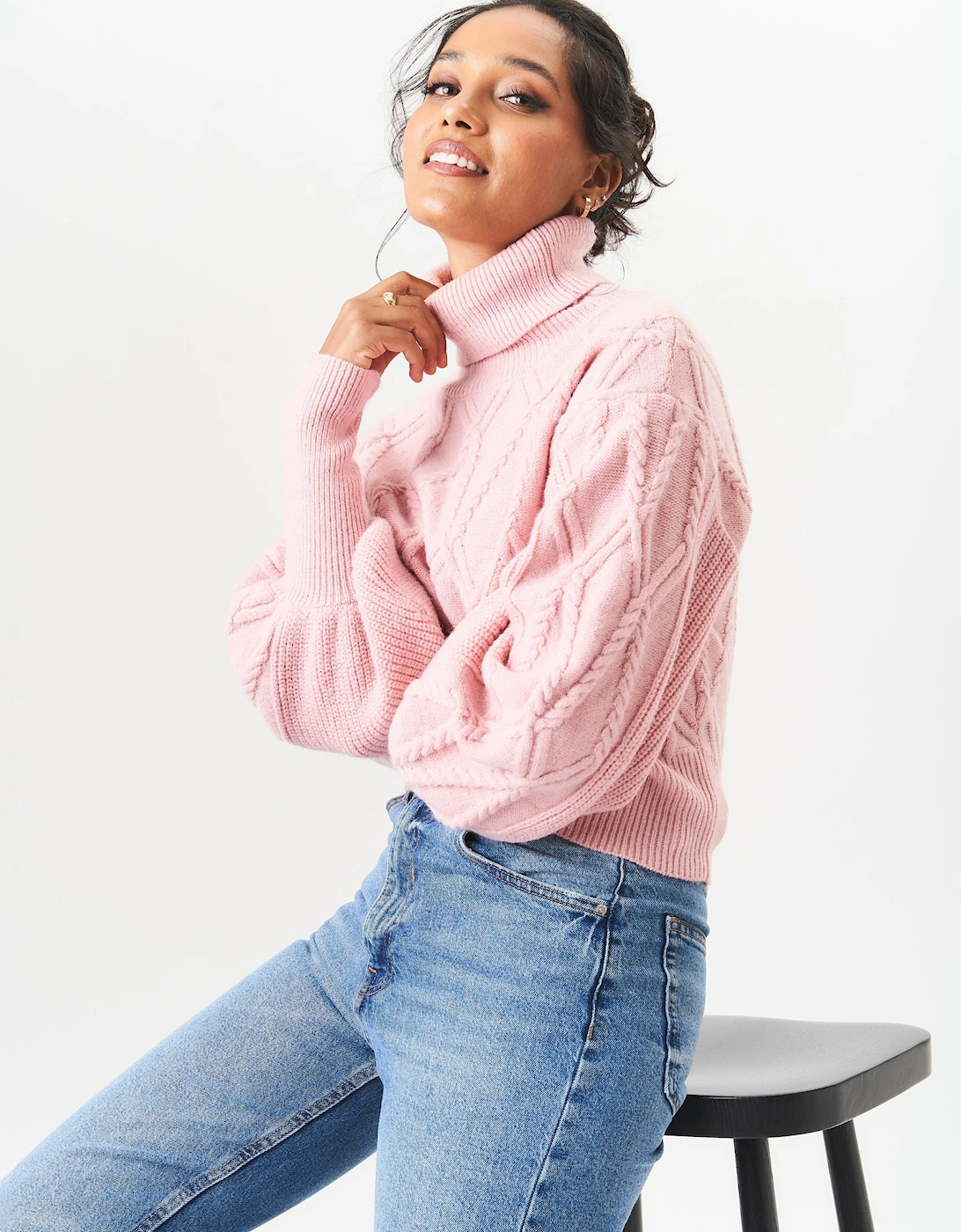 Pink High Neck Knit Crop Jumper