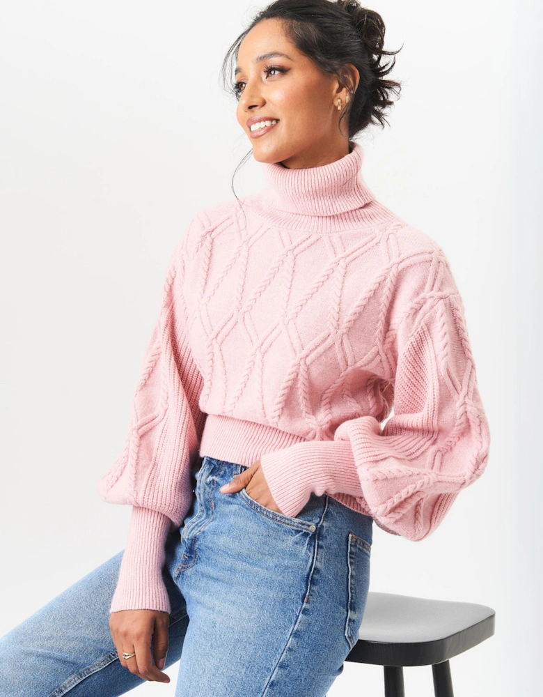 Pink High Neck Knit Crop Jumper