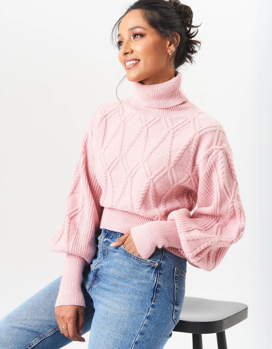 Pink High Neck Knit Crop Jumper, 5 of 4