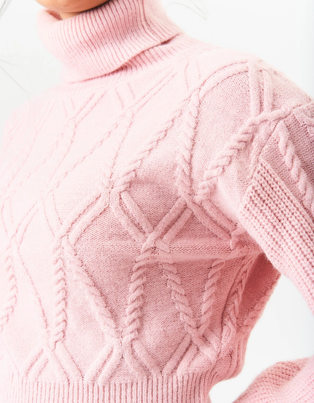 Pink High Neck Knit Crop Jumper