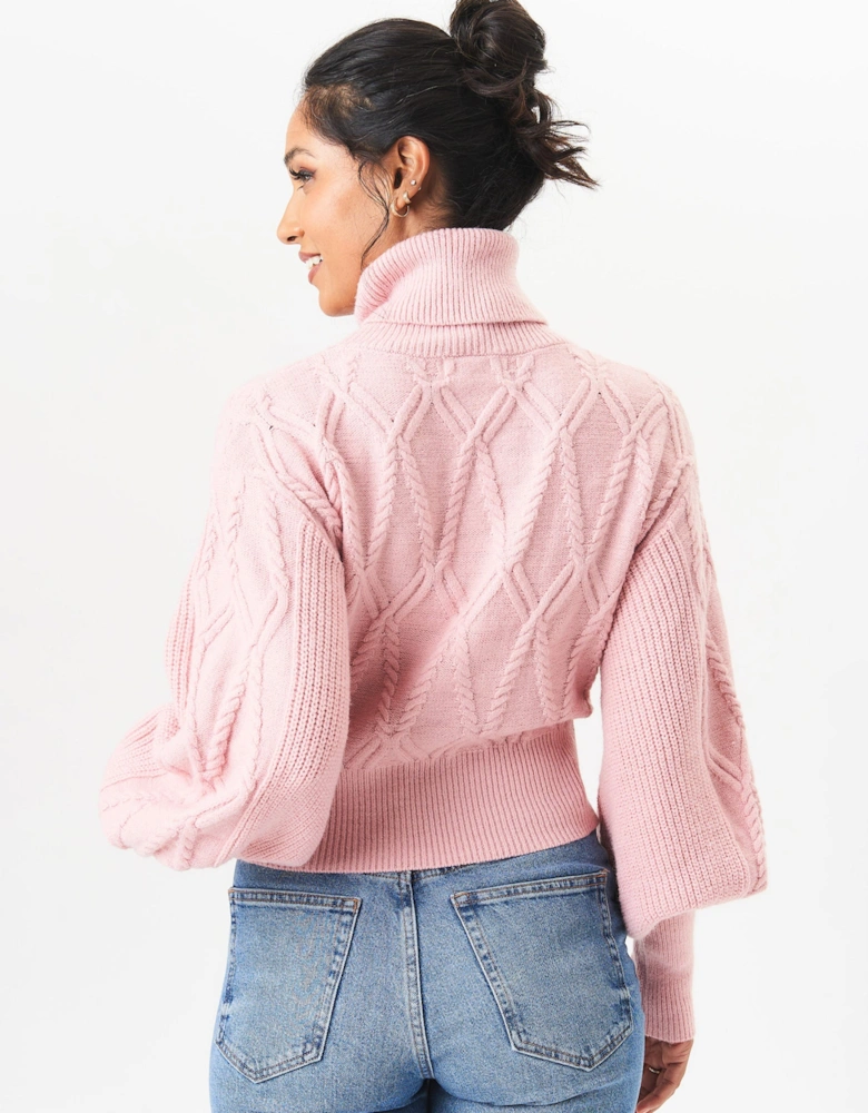 Pink High Neck Knit Crop Jumper