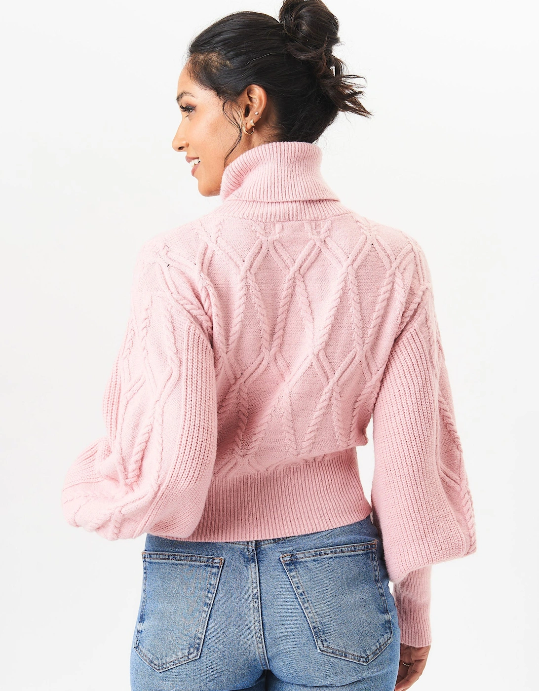 Pink High Neck Knit Crop Jumper