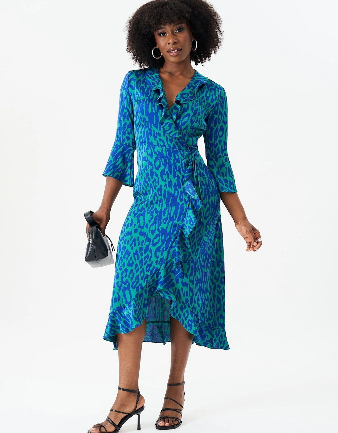 Green Animal Print Ruffle Wrap Dress, 5 of 4