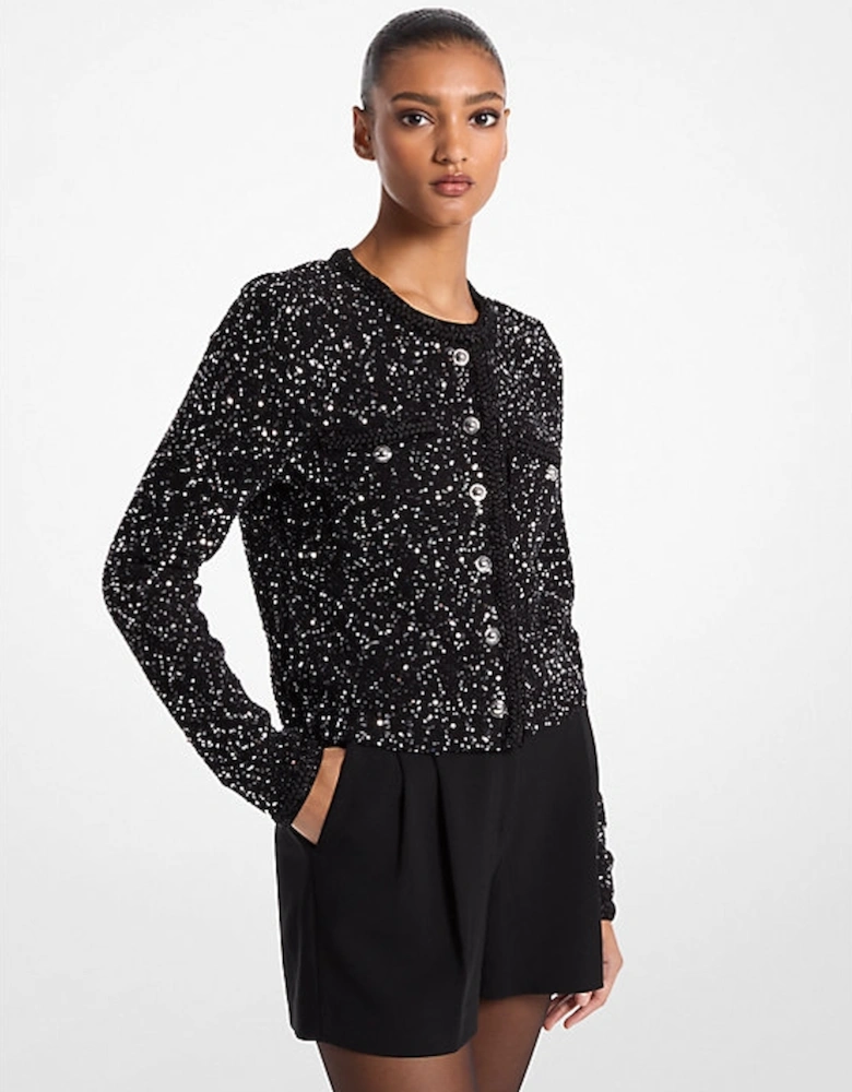 Sequined Metallic Stretch Knit Jacket