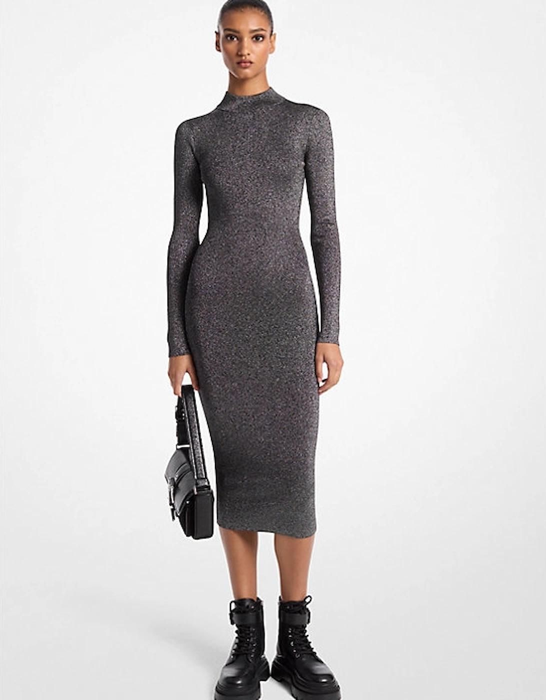 Metallic Knit Mock Neck Dress, 3 of 2