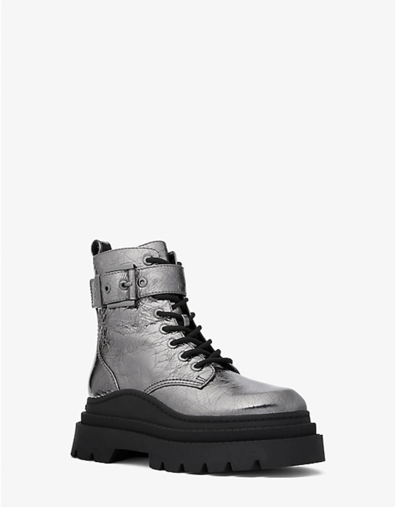 Colby Crackled Metallic Leather Combat Boot