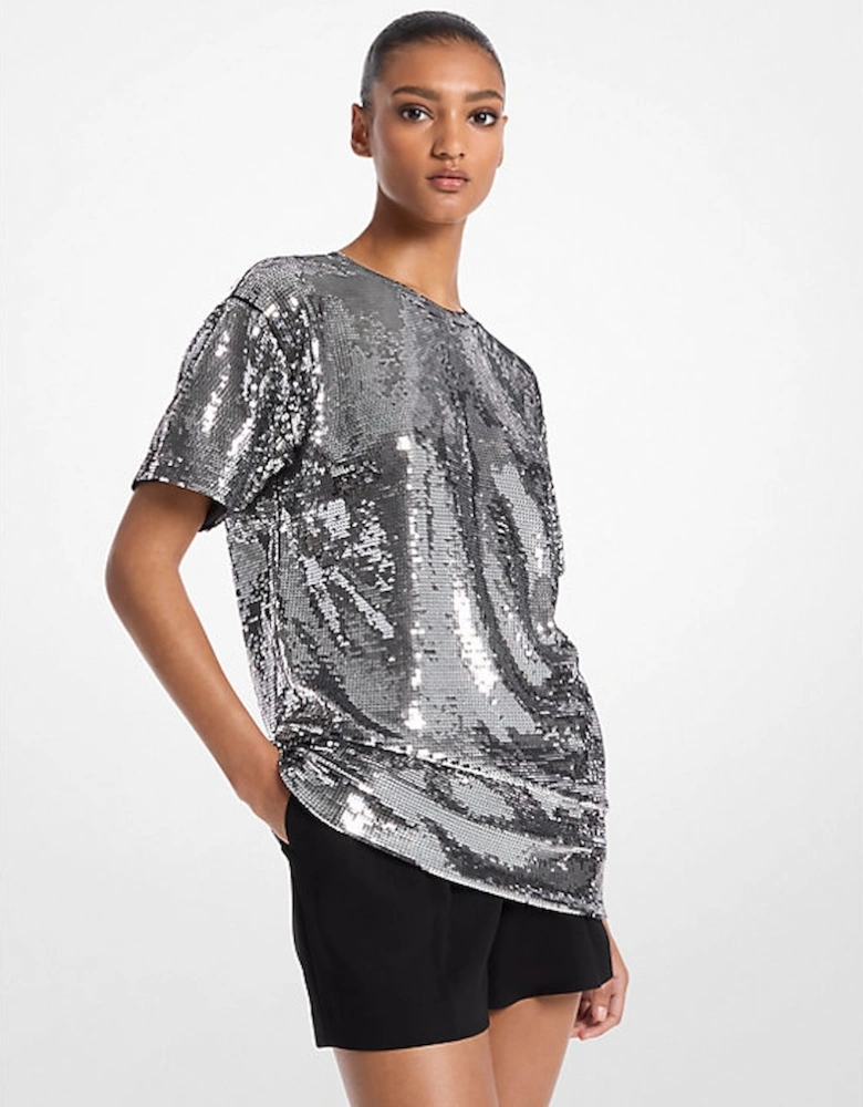 Sequined Jersey Oversized T-Shirt
