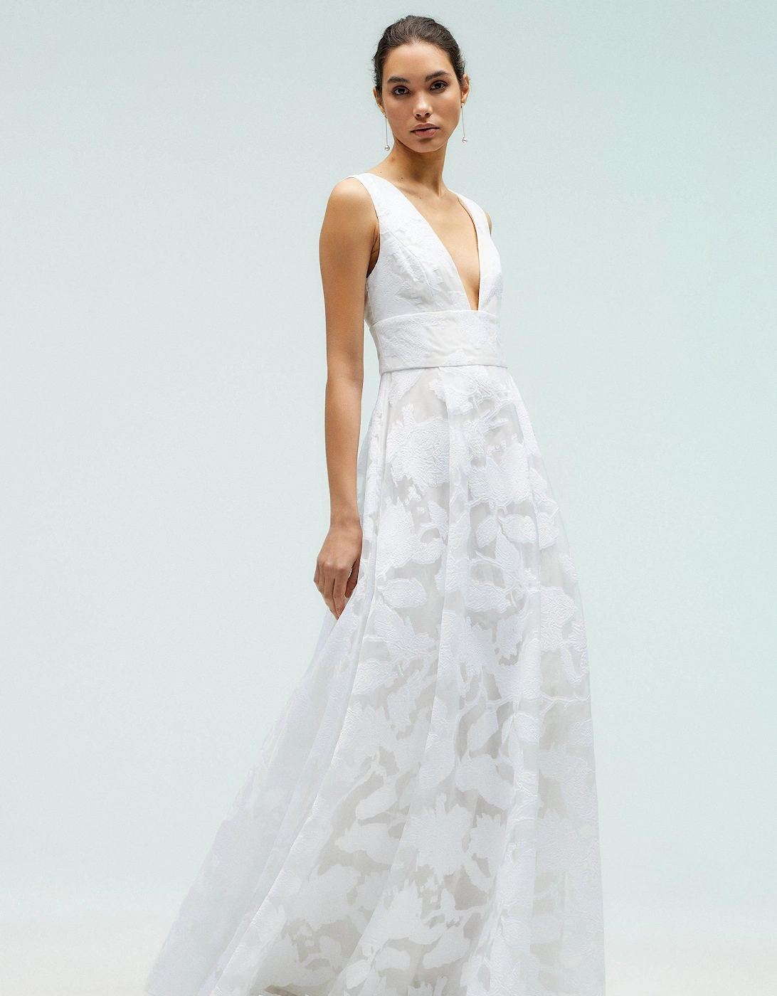 Plunge V Full Skirted Jacquard Dress, 2 of 1