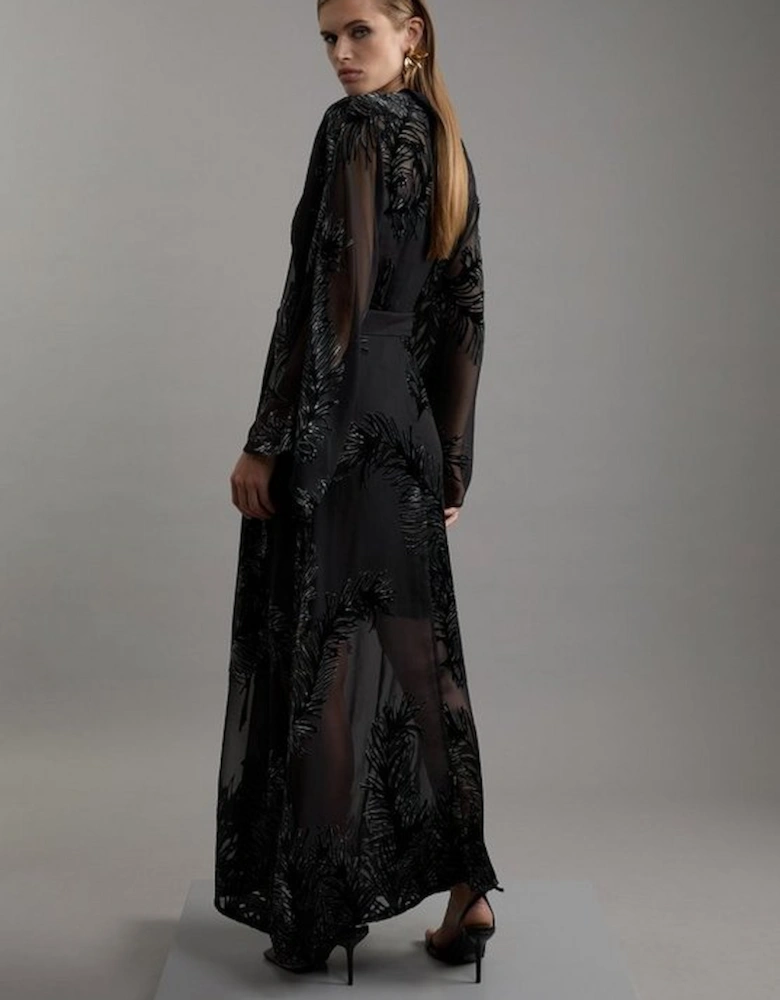 Feather Devore Woven Kimono Maxi Dress