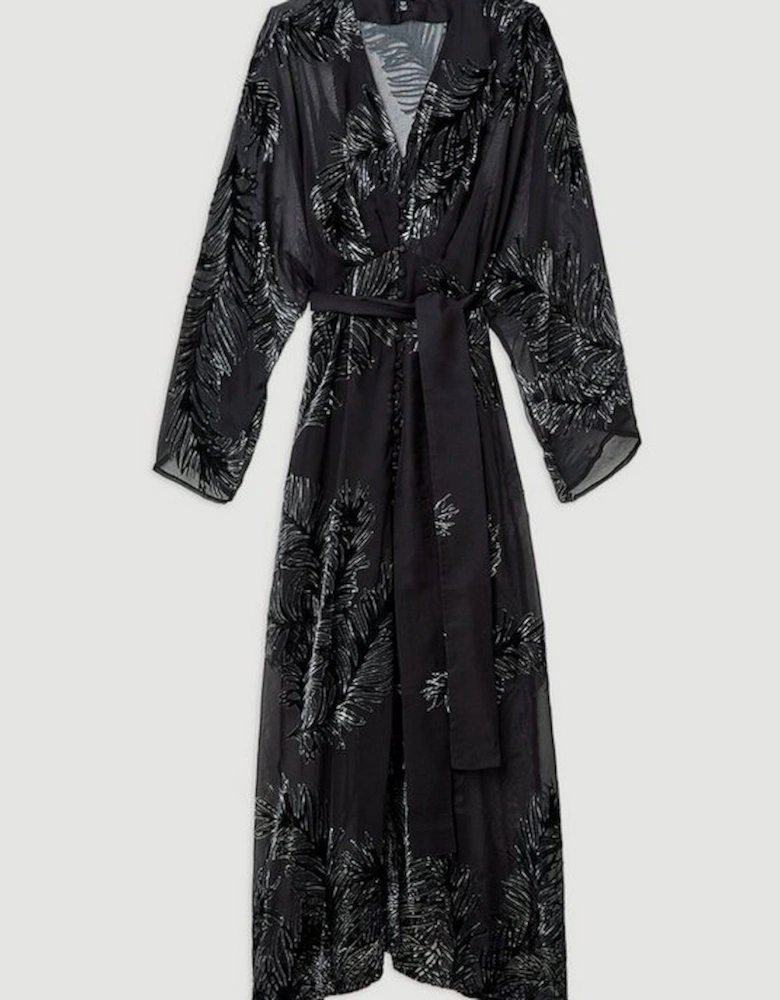 Feather Devore Woven Kimono Maxi Dress