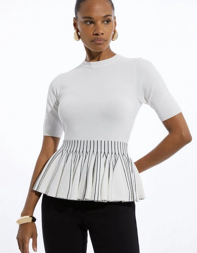 Viscose Blend Rib Knit Peplum Top
