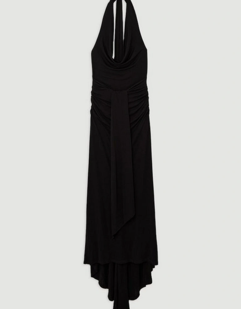 Premium Viscose Jersey Crepe Cowl Neck Maxi Dress