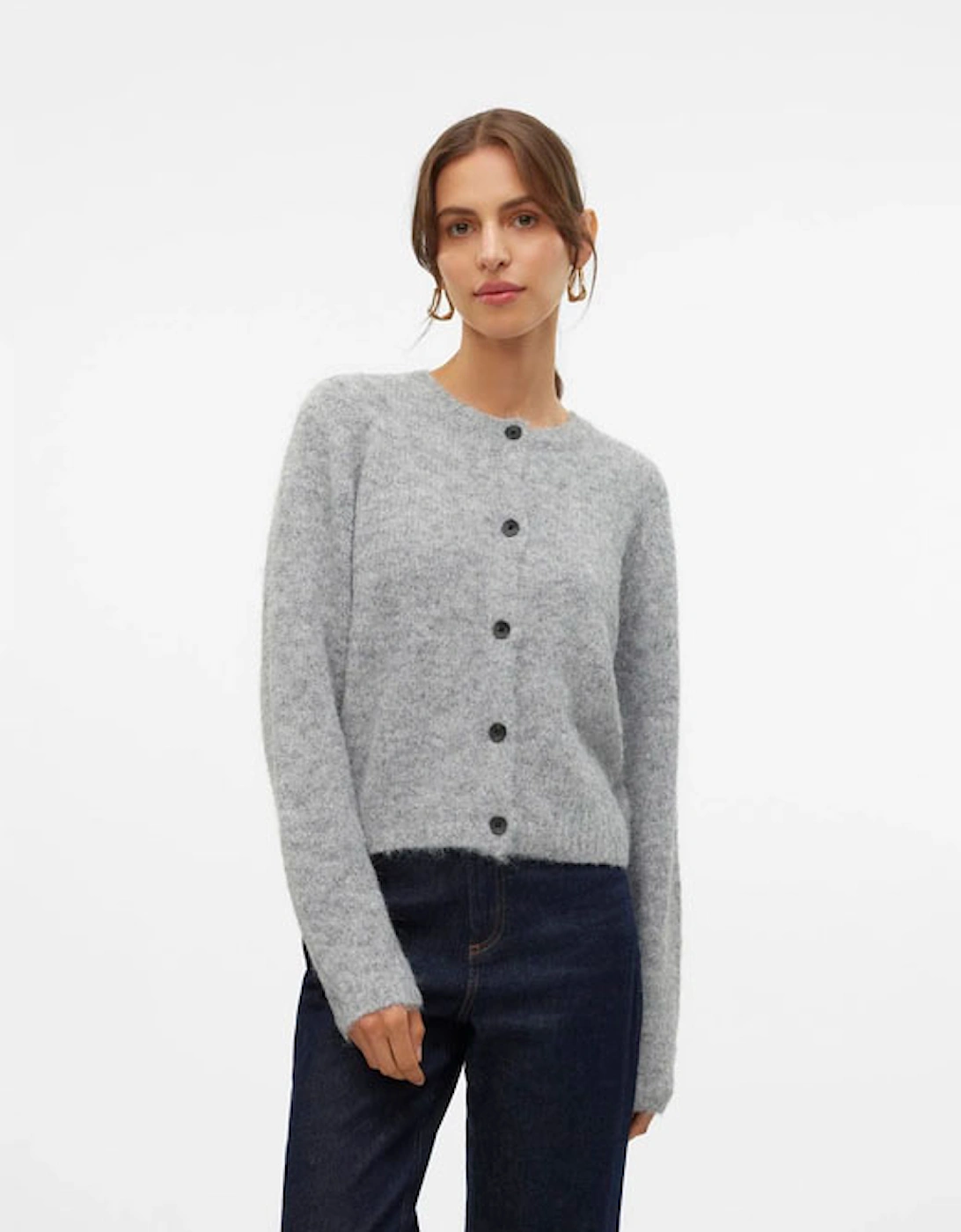 Women's Vero Moda Novah Long Sleeve O-neck Button Cardigan Medium Grey Melange - Size: 12