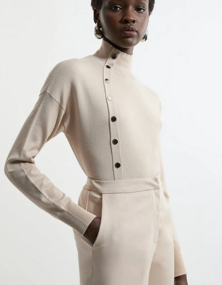 Viscose Blend Popper Detail Knit Jumper