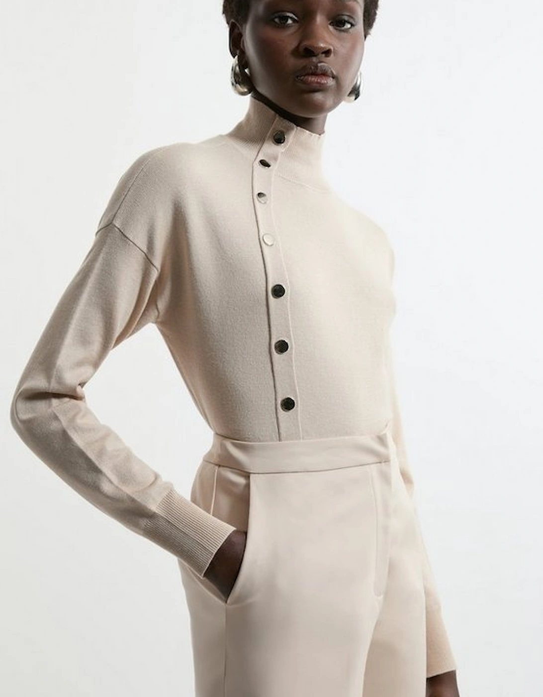 Viscose Blend Popper Detail Knit Jumper, 5 of 4