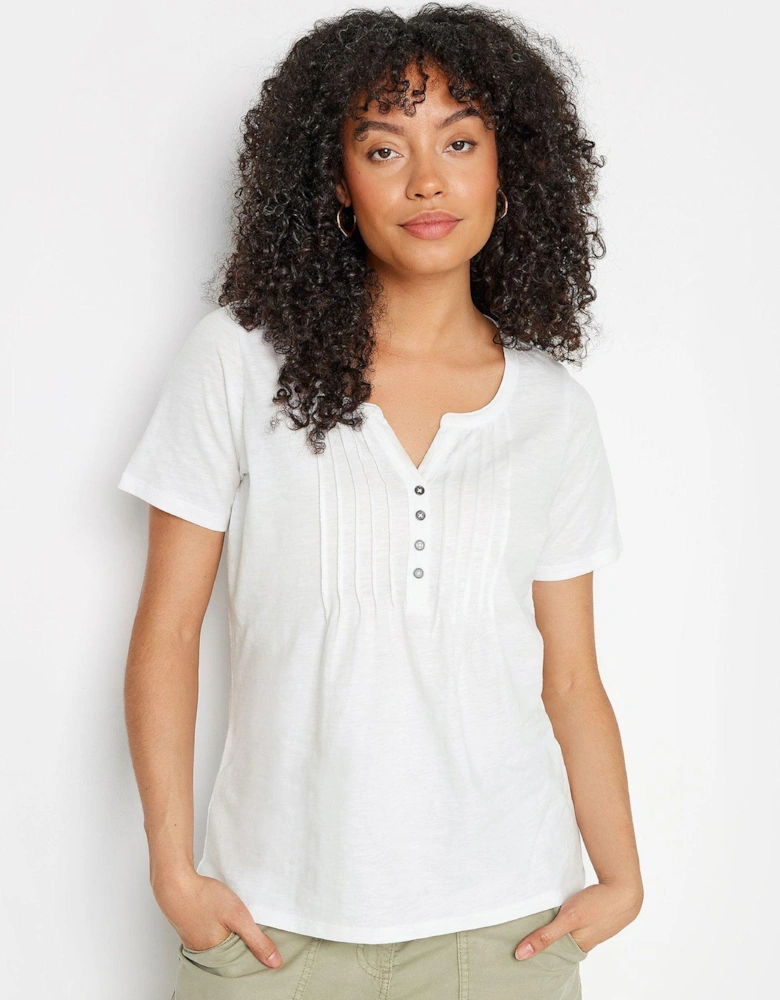 White Cotton Henley T Shirt