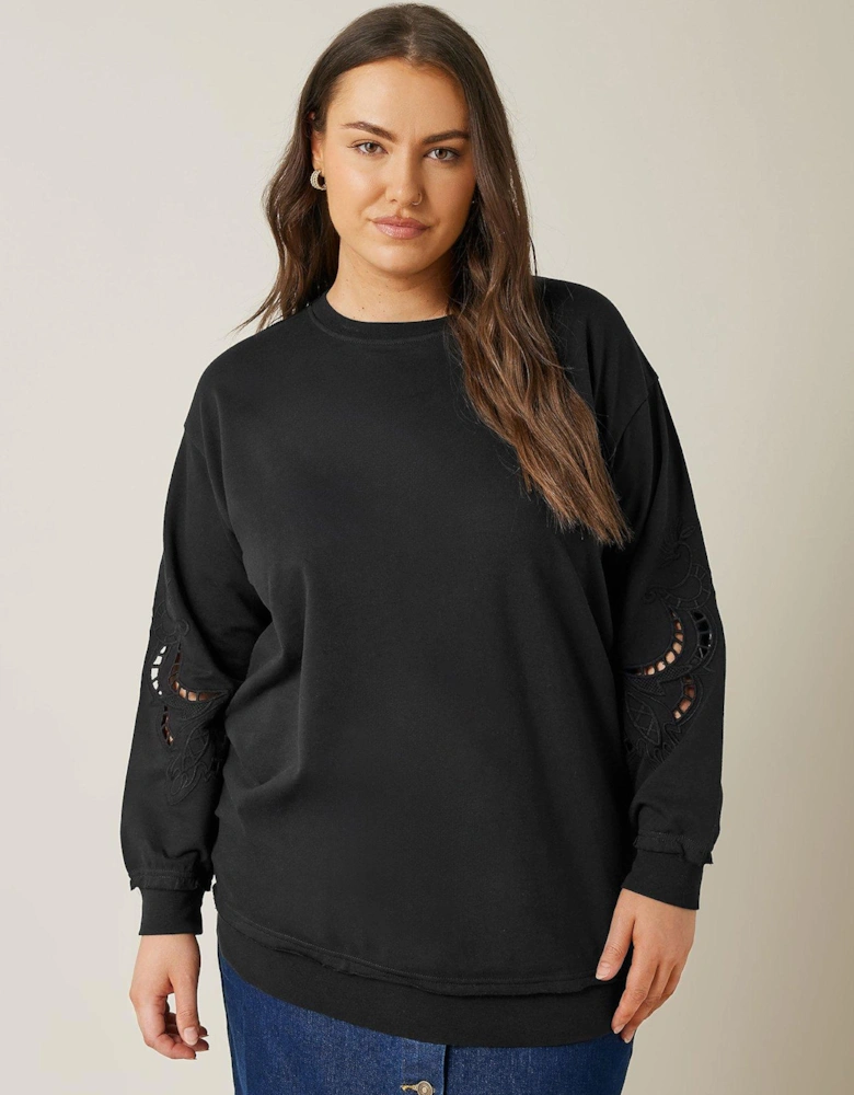 Cutwork Crew Neck Sweatshirt - Black