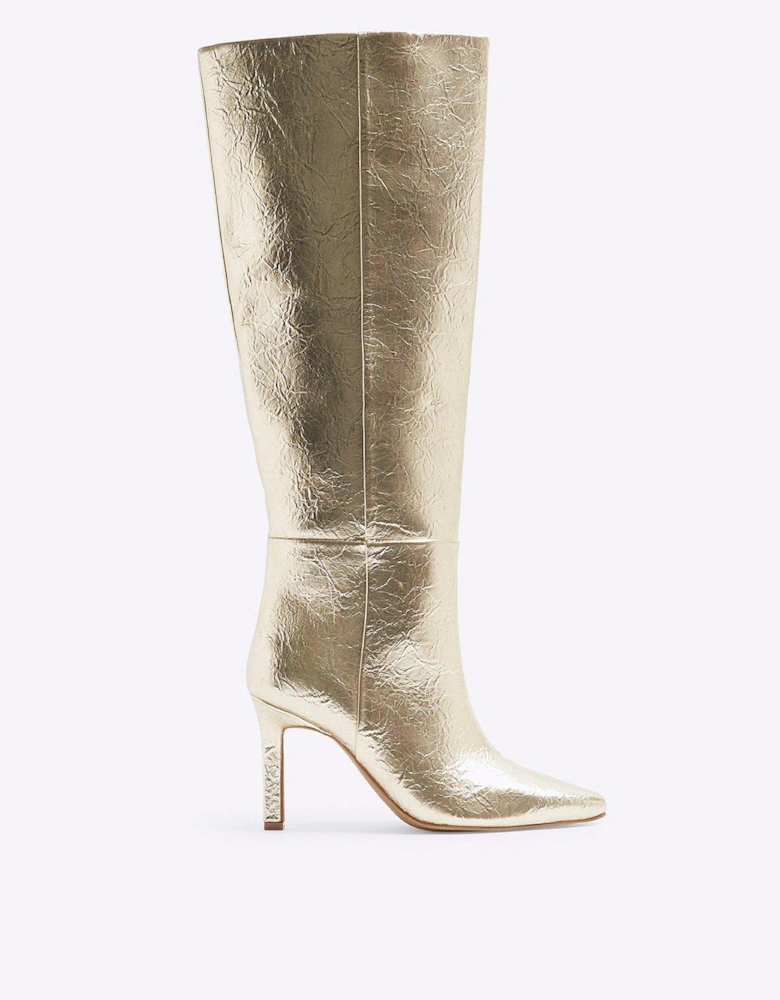 Straight Shaft High Leg Boot - Gold