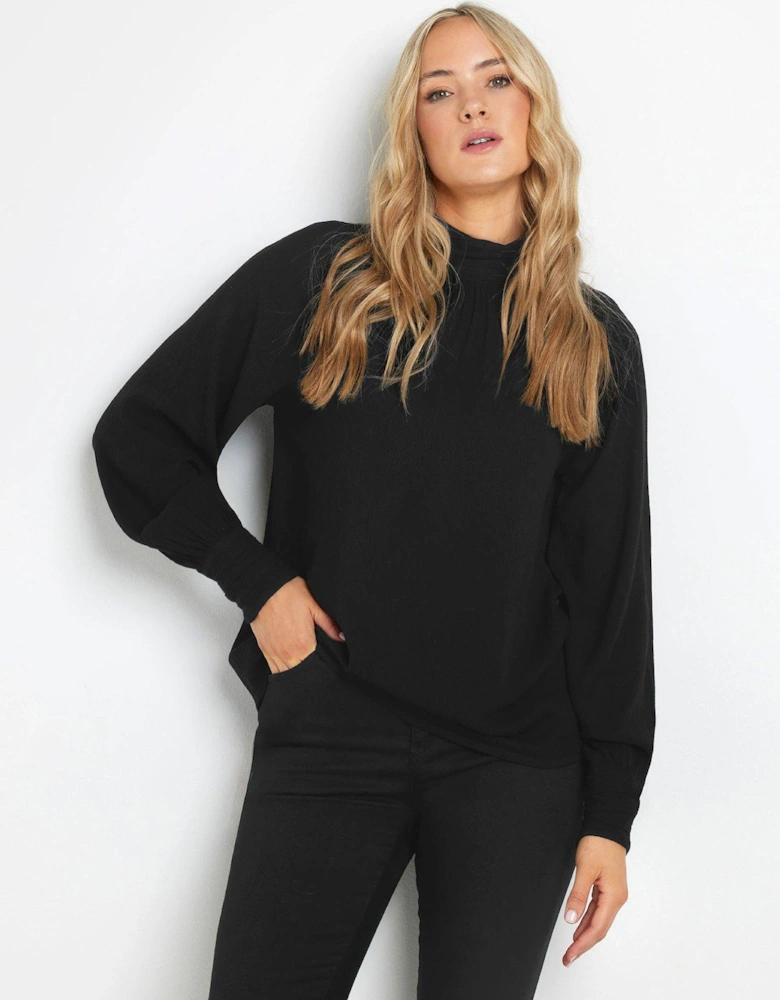 Tall High Neck Crinkle Top - Black