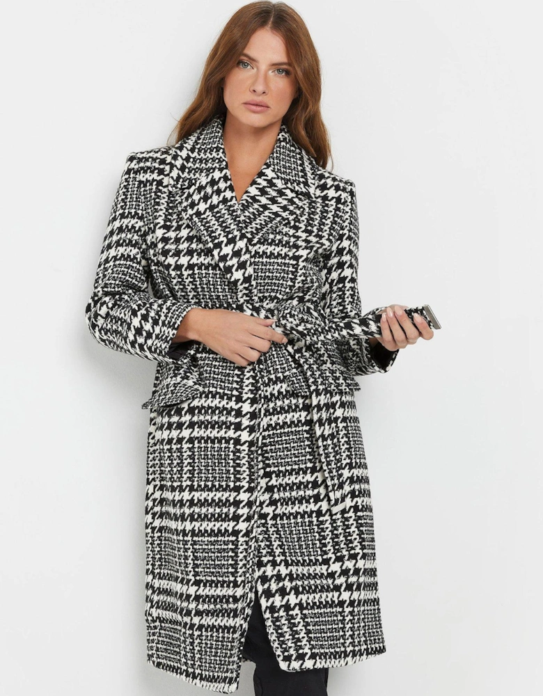 Dogtooth Wrap Coat - Black