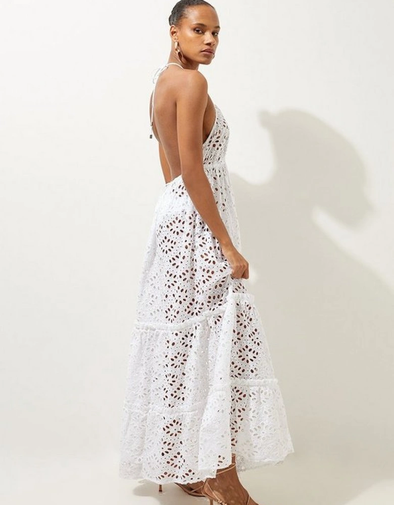 Tiered Broderie Maxi Beach Dress