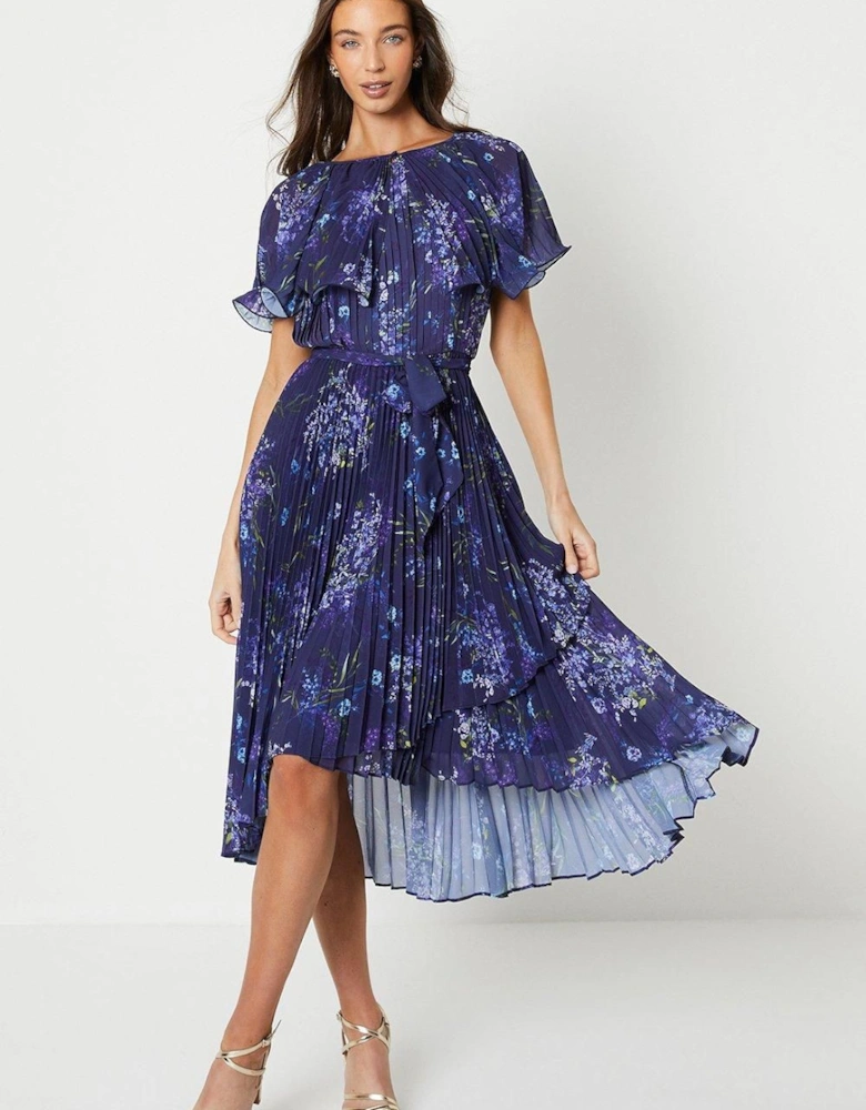 Pleated Cape Detail Midi Dress With Tie Waist