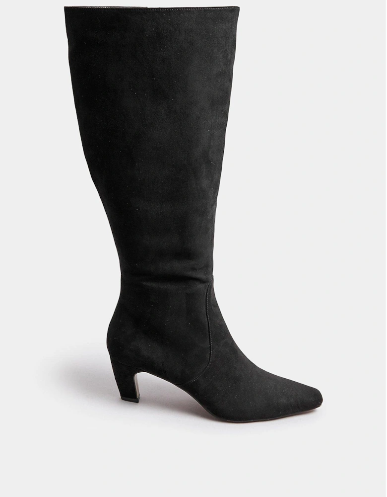 Knee High Kitten Heel Boot - Black